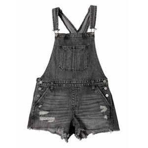 Abercrombie & Fitch Denim Shortalls Size M Black Wash Jean Shorts Distressed